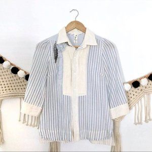 Floreat Anthropologie Blue Striped Blouse 4